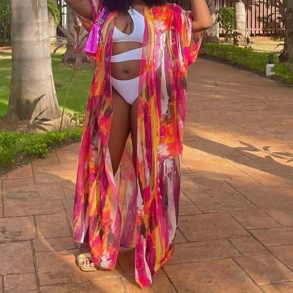 Vibrant Multicolor Print Duster Kimono - Picture 4 of 14